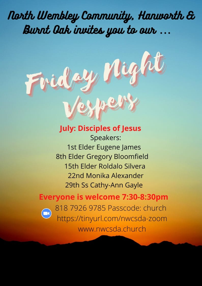 Friday Night Vespers Schedule for July 2022