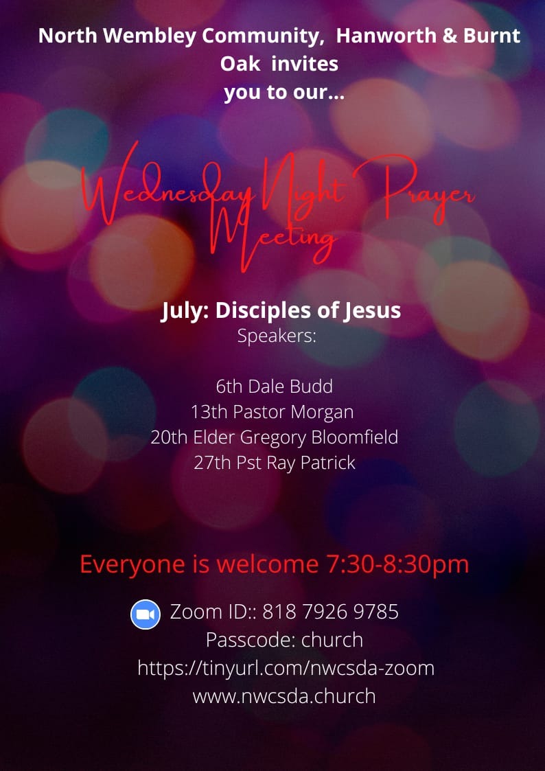 Wednesday Night Prayer Meeting Schedule for July 2022