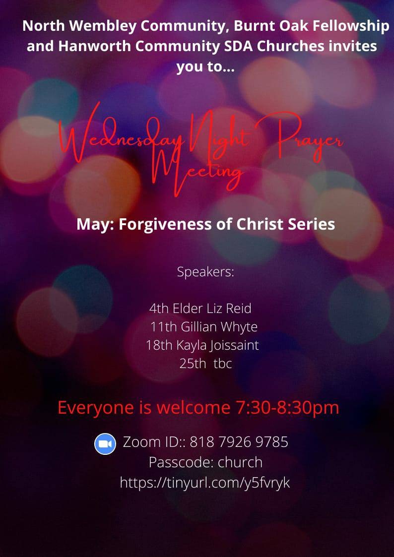Wednesday Night Prayer Meeting Schedule for May 2022